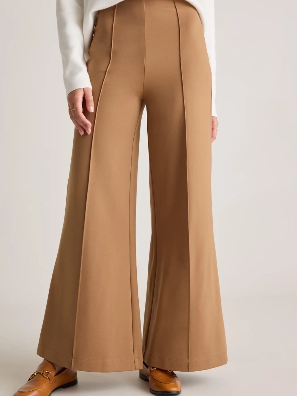 Quince Ponte Super Wide-Leg High-Rise Pants in Roasted Pecan Size Medium
